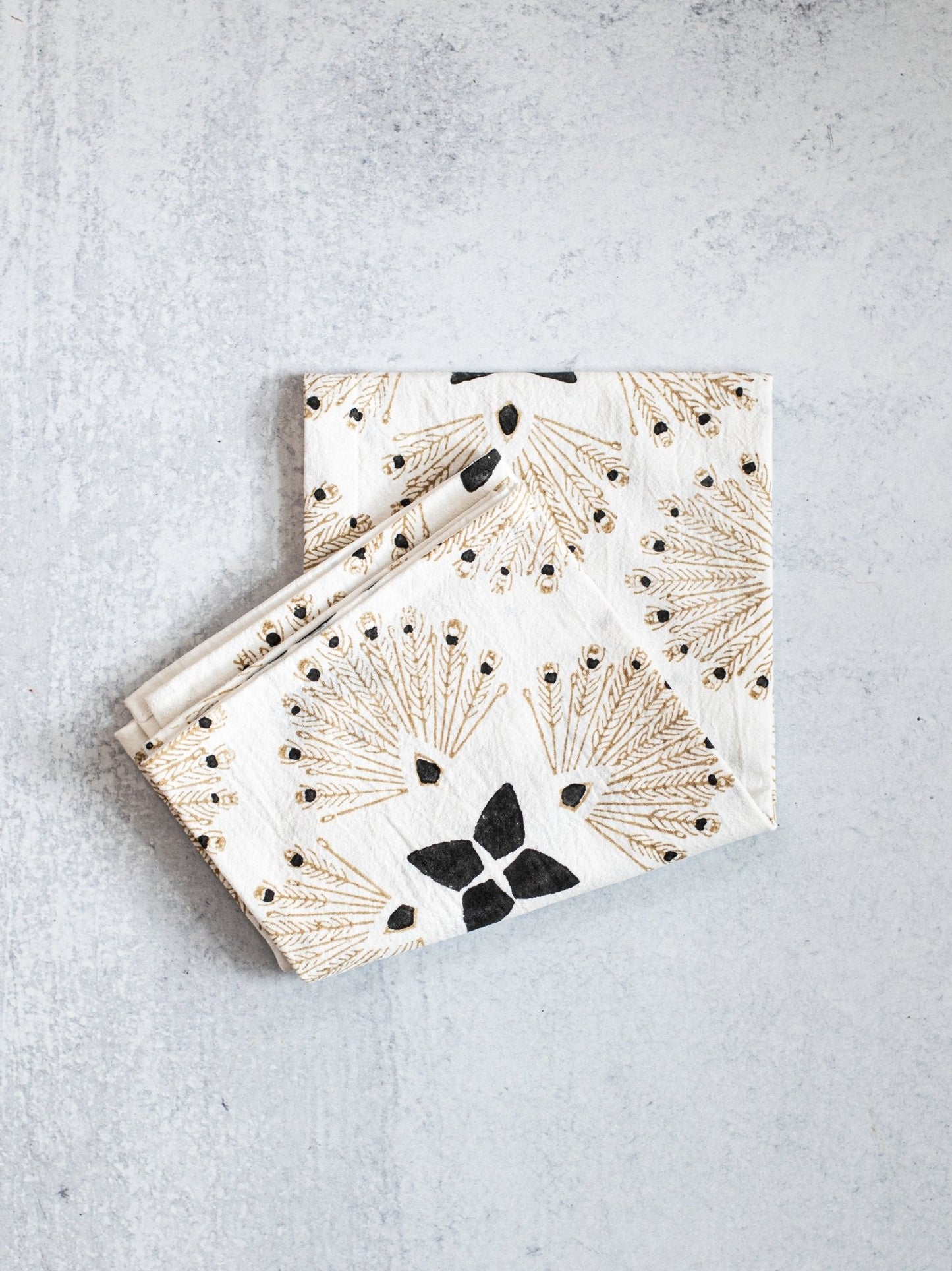 Tea Towel (Ivory) - Peacock Paradise, Black & Chai