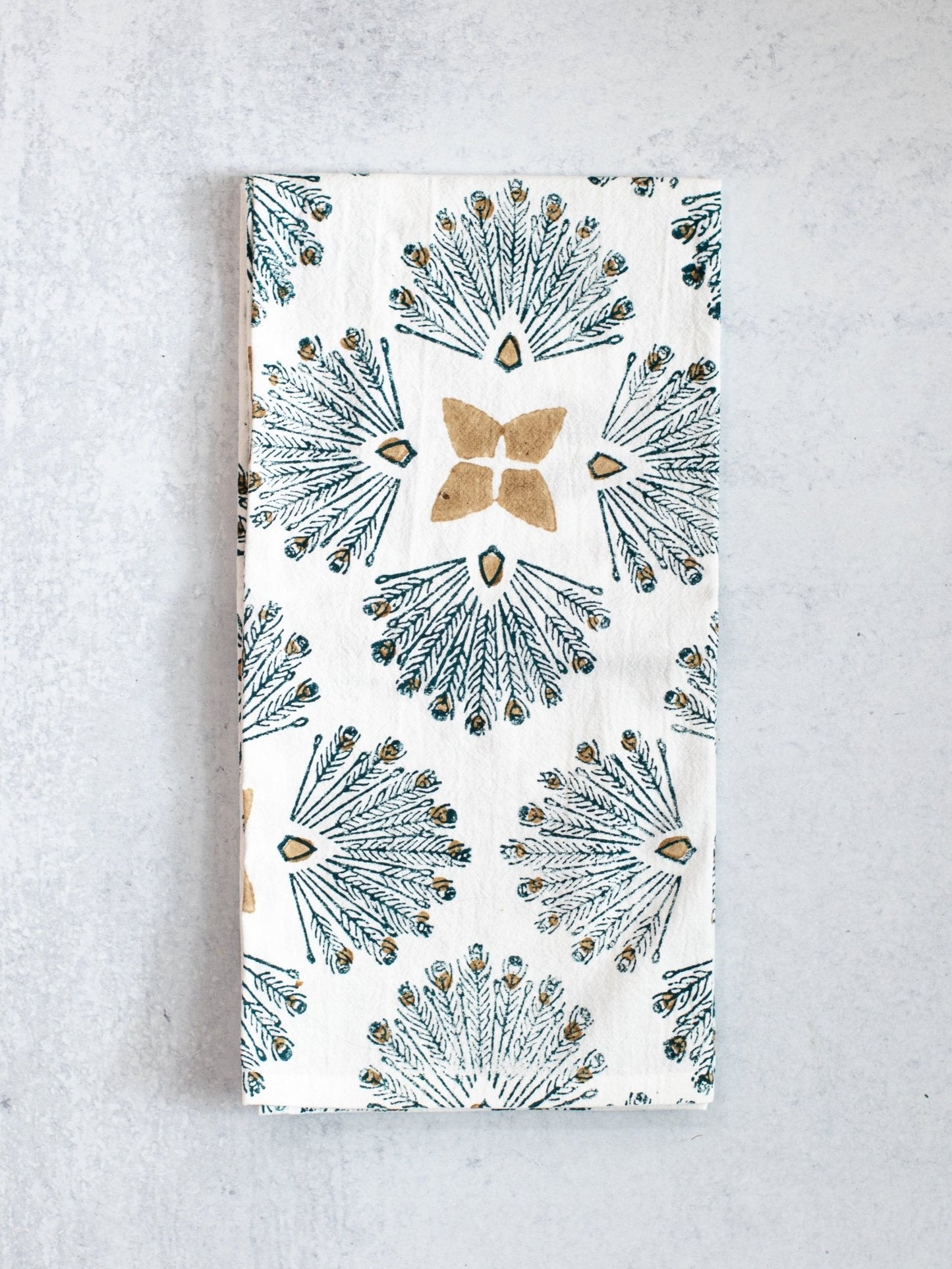 Tea Towel (Ivory) - Peacock Paradise, Midnight & Chai
