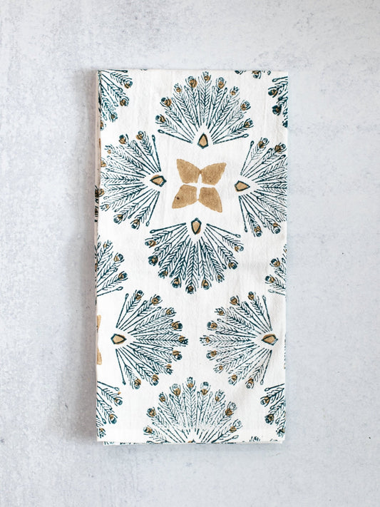 Tea Towel (Ivory) - Peacock Paradise, Midnight & Chai