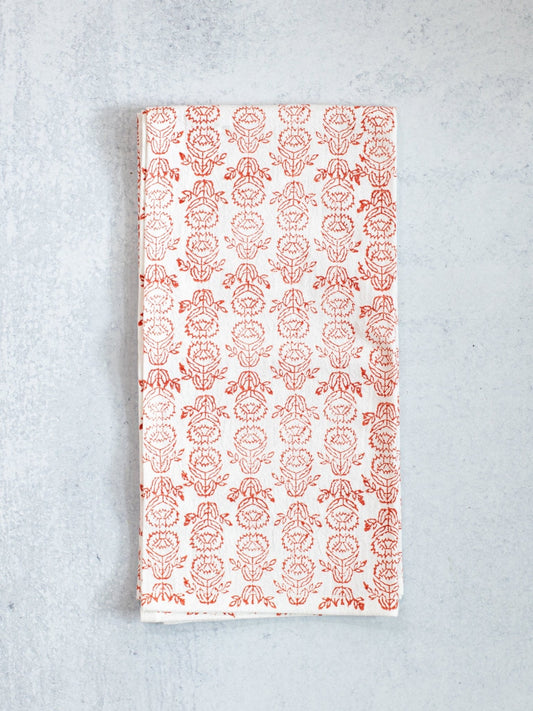 Tea Towel (Ivory) - Protea, Terracotta