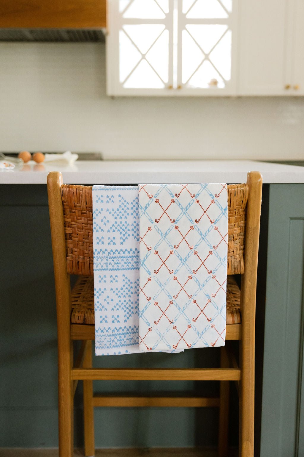Tea Towel (Ivory) - Skis, Terracotta & Uniform Blue