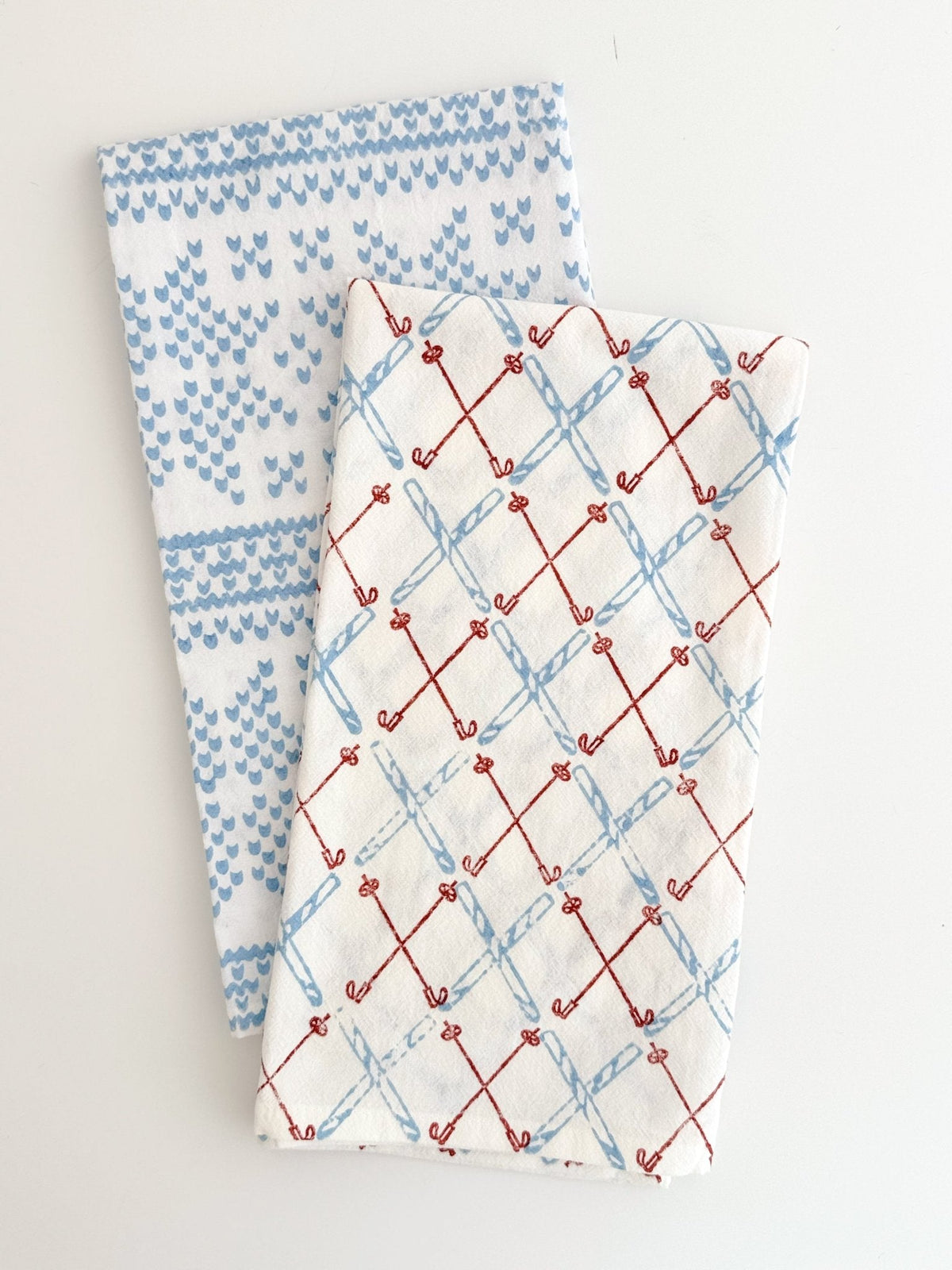 Tea Towel (Ivory) - Skis, Terracotta & Uniform Blue