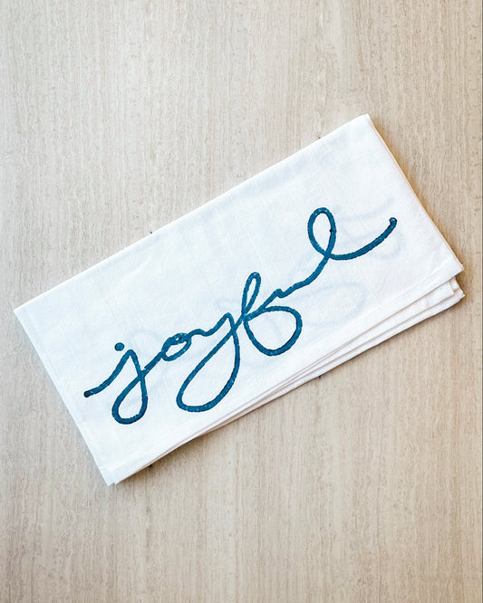 Tea Towel - Joyful, Navy