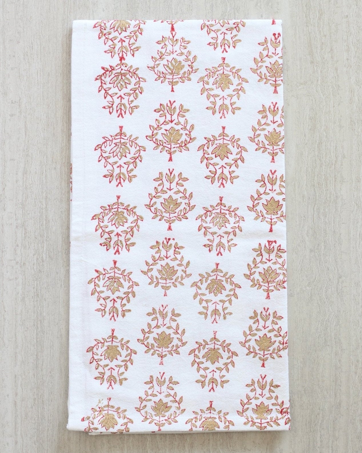 Tea Towel - Lotus, Red & Gold