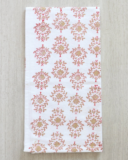 Tea Towel - Lotus, Red & Gold