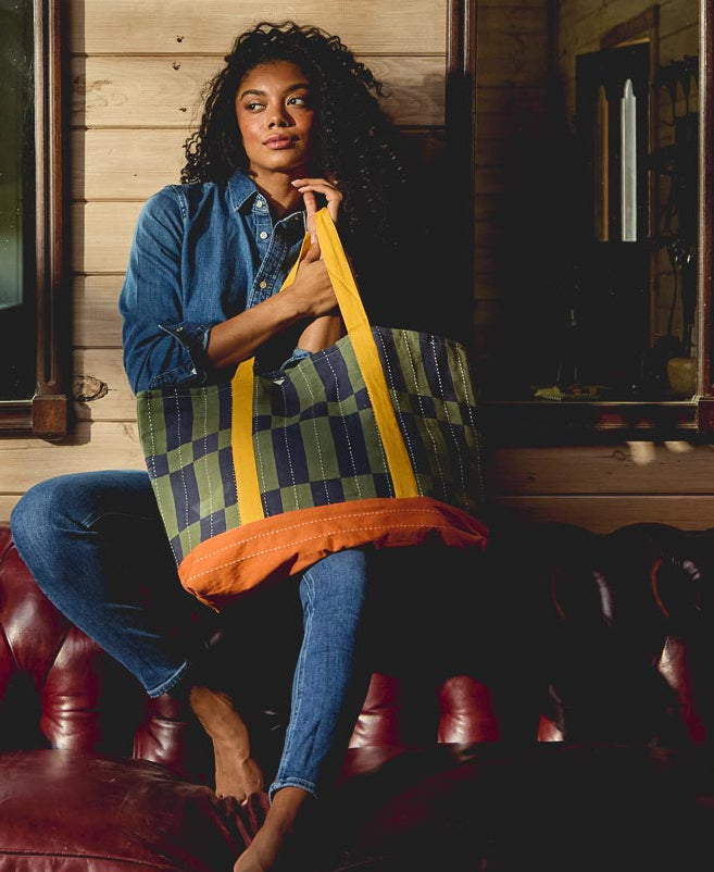 Tile Canvas Tote Bag - Navy