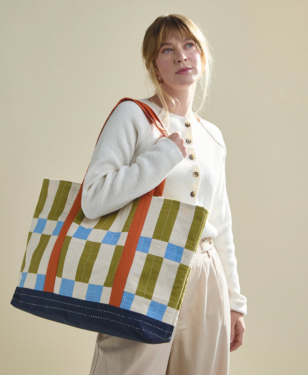 Tile Canvas Tote Bag - Bone