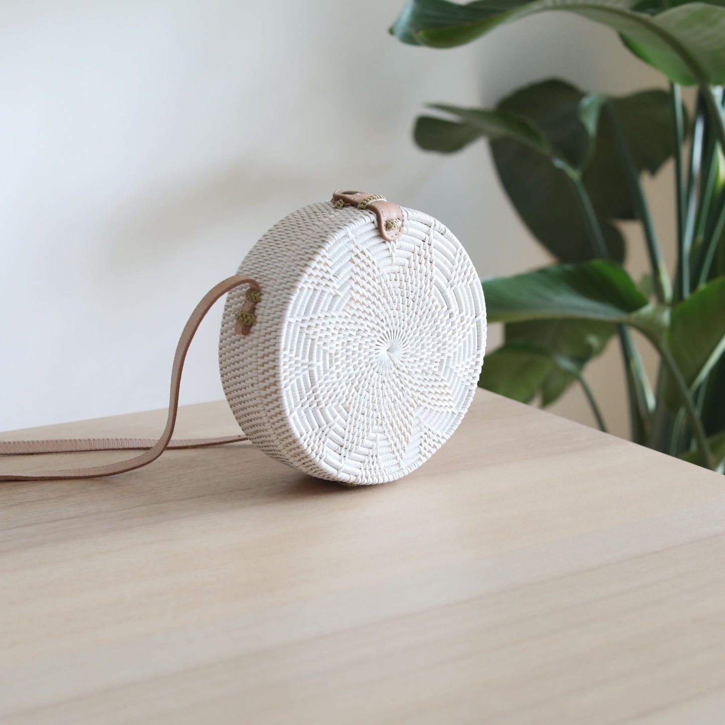 White Bali Rattan Crossbody Bag - Stella