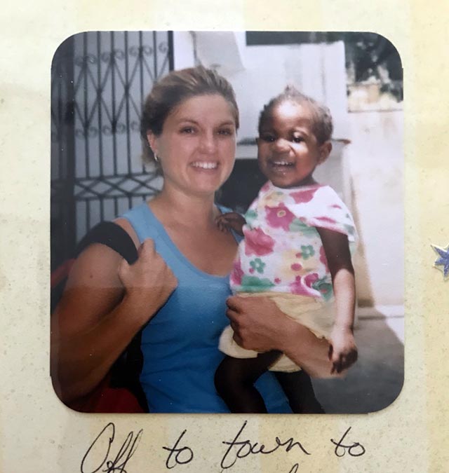 Gretchen with her adopted daughter, Mia, in Haiti