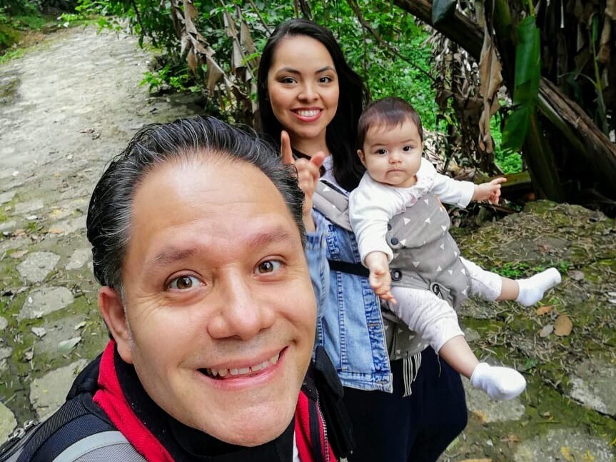 Photo of coffee Artisan leaders, Pablo and Sara with their baby, Natalia, who inspired them to fund children's medical missions for babies in I.C.U. in Guatemala through the sales of Natalia Blend Coffee in the U.S.A.