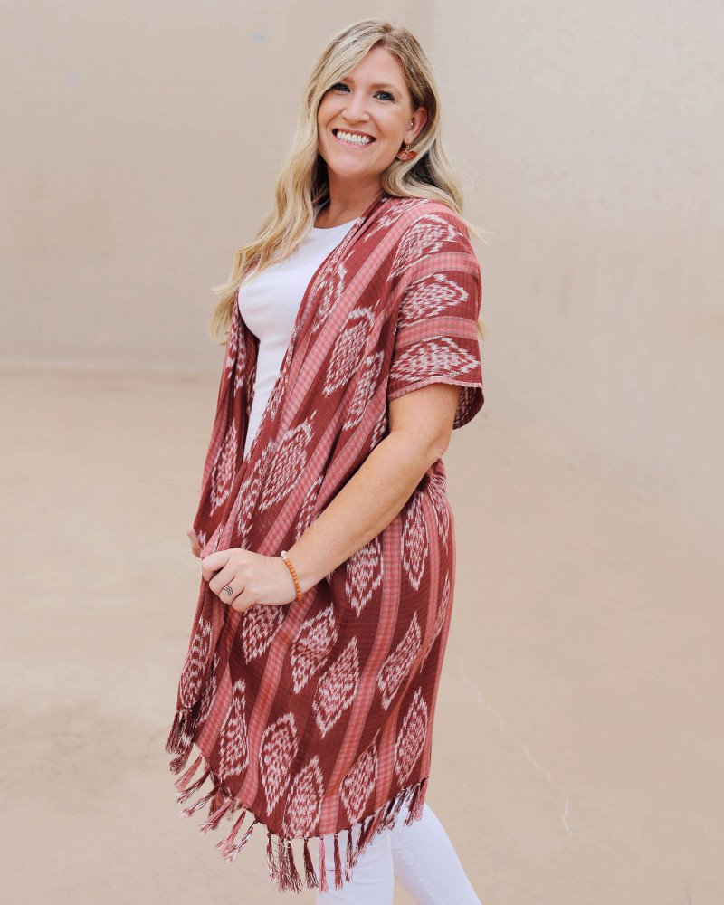 Del Sol Kimono is made with sustainable, natural, plant dyes.