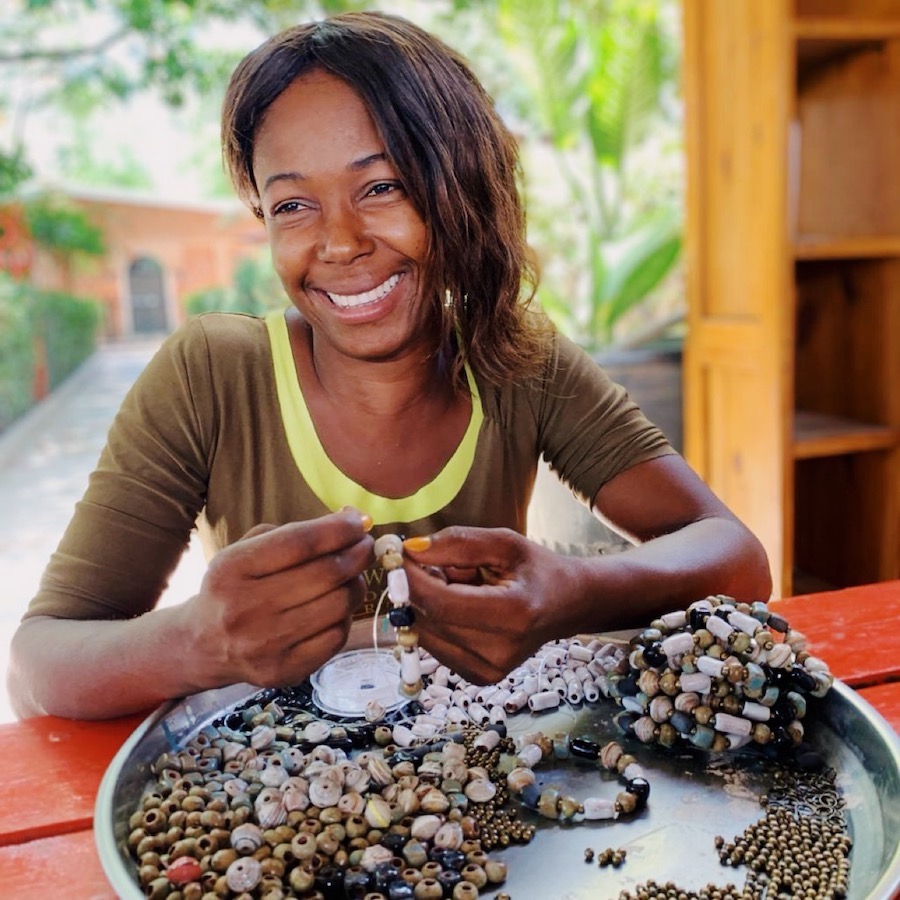 Makensia makes our Keepsake Collection Terrain Bracelet in Haiti