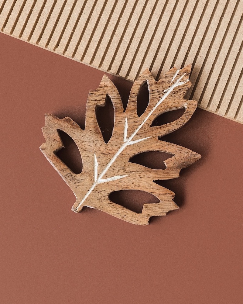 Hawthorn Leaf Coaster from India - Ethically Made from Sustainable Acacia Wood